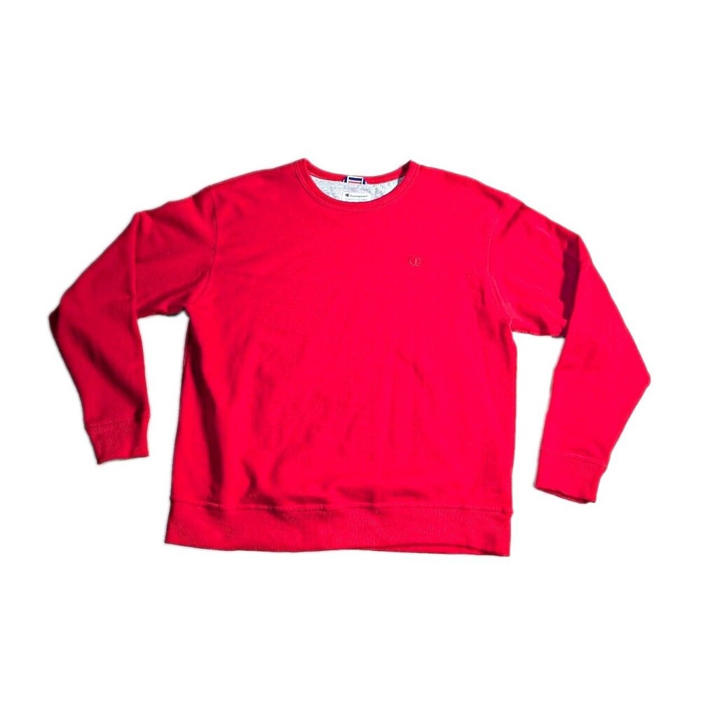 Champion Mens Crewneck Fleece Pullover Sweatshirt Logo Red Size XL